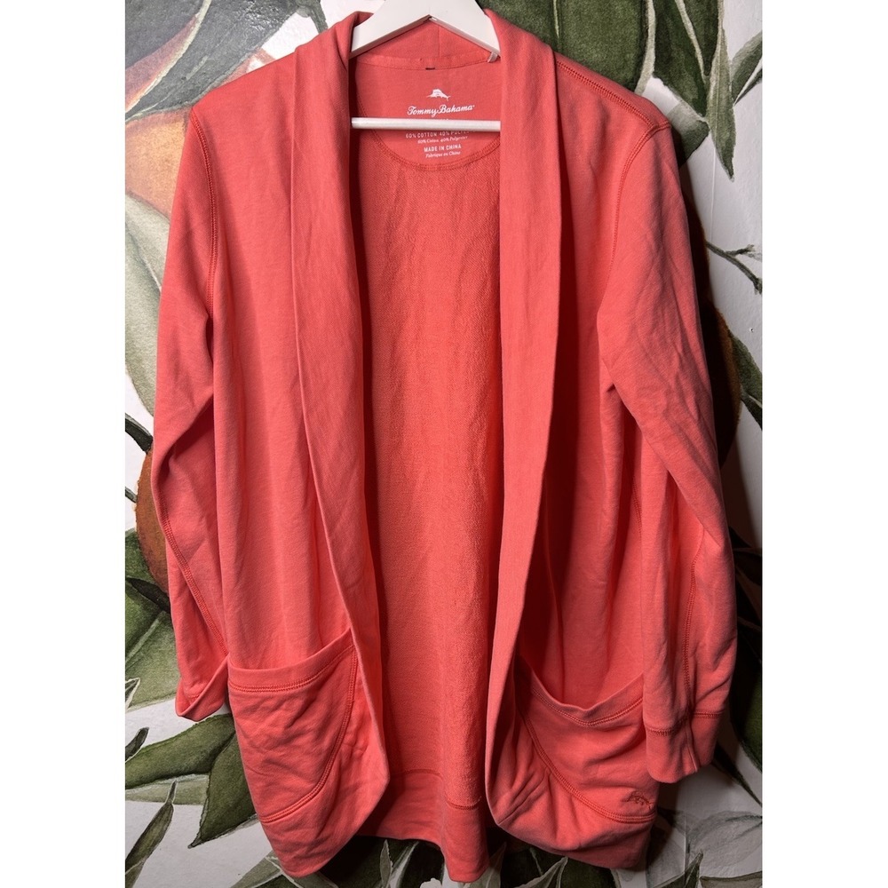 Tommy Bahama Women's Medium Coral Cotton Blend Open Cardigan Sweater